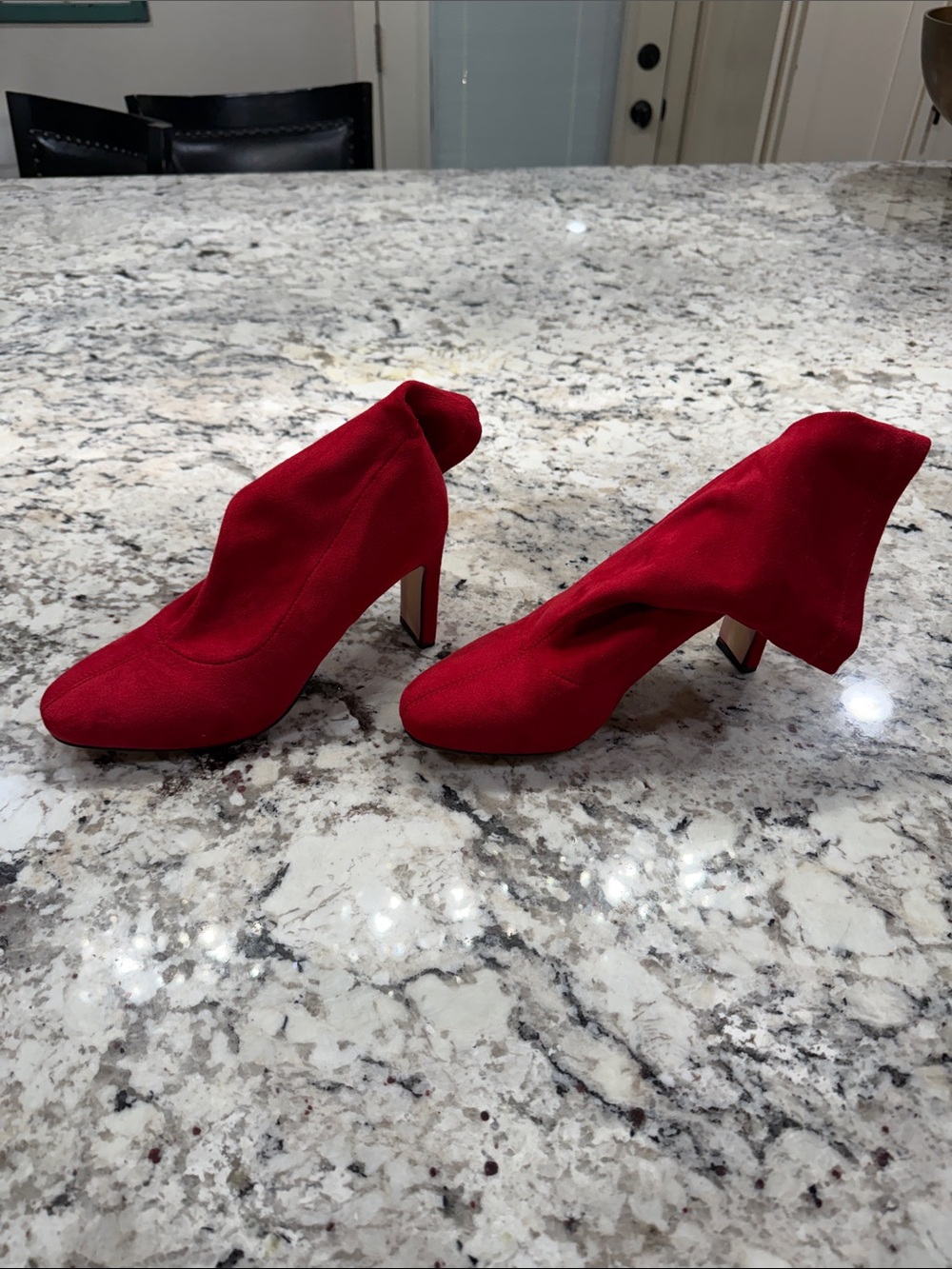Catherine Malandrino Red Sculpted Sock Booties with Curved Heel